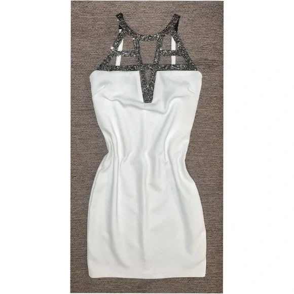 Charlotte Russe White and gray sparkly geometric moon rock mini cocktail dress! - Picture 15 of 15